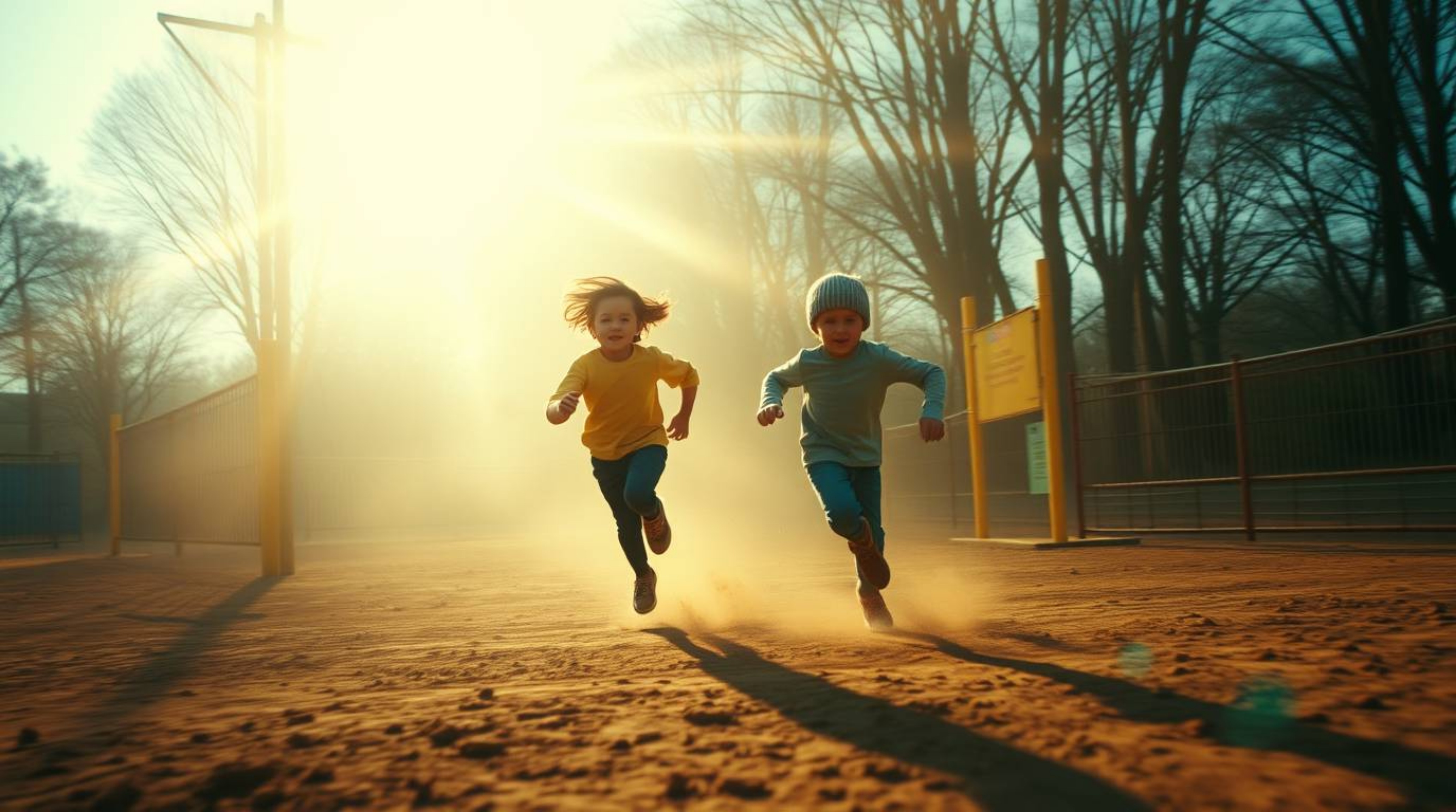 Experience a dramatic slow-motion run through a playground, captured in a film-like composition.  The video features striking