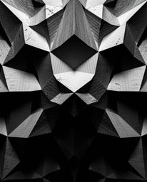 This artwork establishes a creepy and eerie atmosphere through a 3D geometric pattern resembling folded paper. Rendered in mo