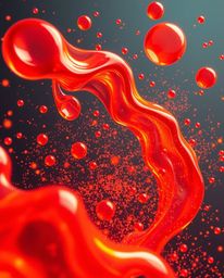 Explore a captivating high-angle digital illustration showcasing glassy fluid 3D shapes in perpetual motion, encircled by rad