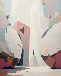 Experience the captivating allure of abstract oil paintings, rendered in a classic style with a low-angle perspective.  These