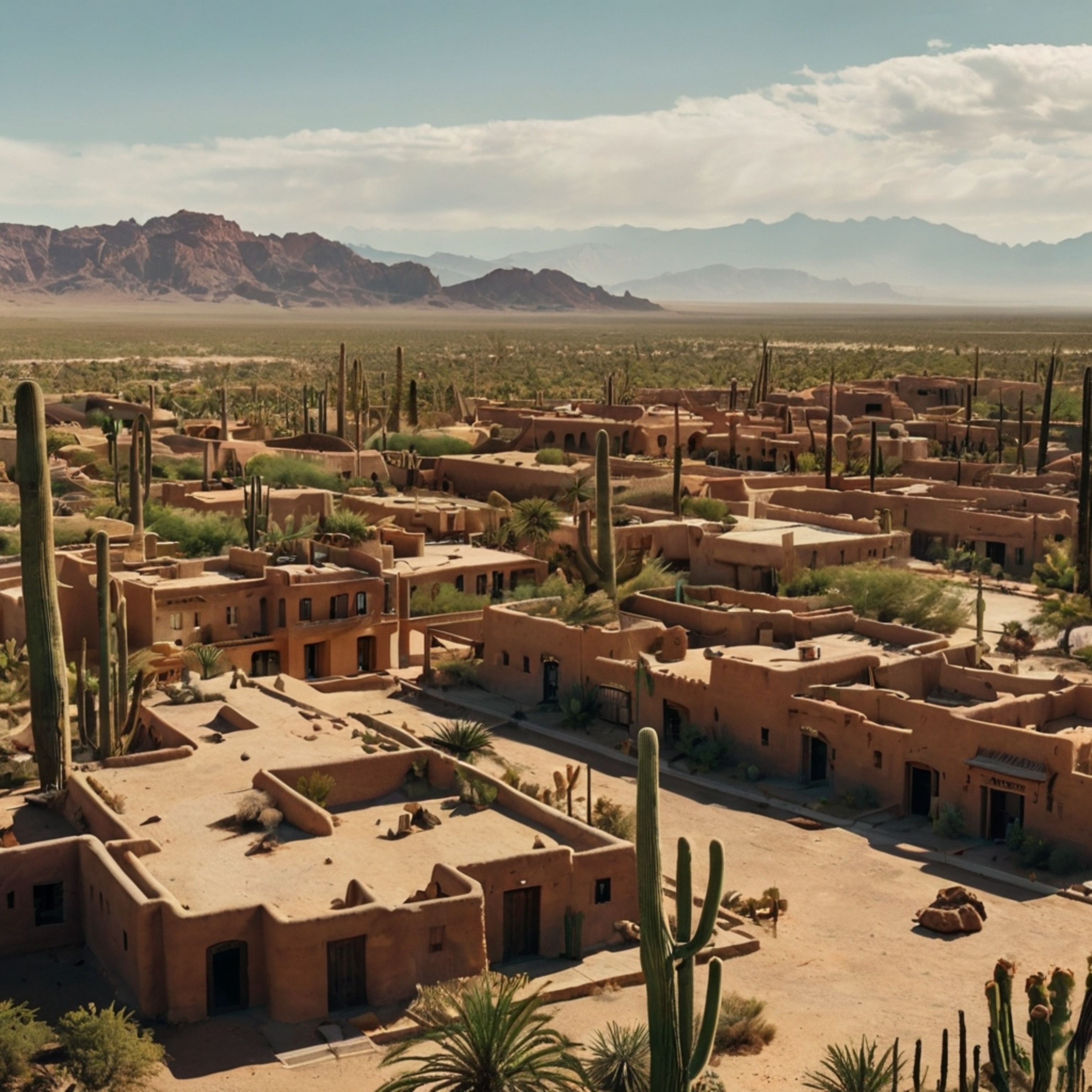 Experience the unique charm of a sprawling desert city, characterized by its iconic adobe buildings, wide-open streets, and a