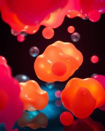 A visually striking image featuring floating 3D blobs of fluid jelly dramatically illuminated by high contrast and low key li