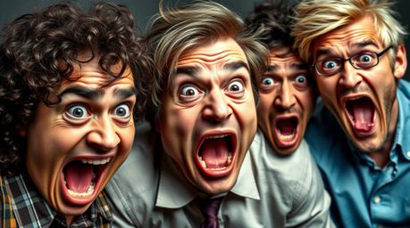 This high-resolution stock photo captures a hilarious gross-out comedy moment featuring exaggerated expressions. Perfect for 