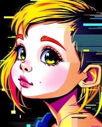 Experience the captivating charm of an adorable portrait rendered in the unique digital glitch art style. This artwork featur