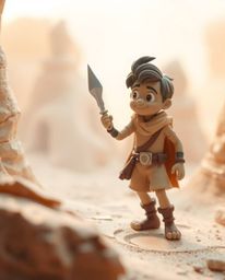 Embark on a thrilling desert adventure with a brave, Disney-style hero brought to life through the art of clay sculpting. The