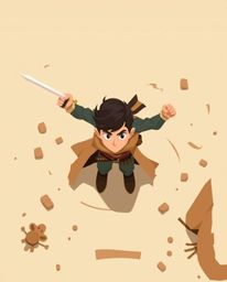 A brave hero embarks on a thrilling desert adventure in this modern flat design illustration.  Experience the vibrant colors 