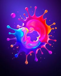 Explore a captivating abstract 3D digital art piece featuring colorful splash shapes floating in space. This surreal creation