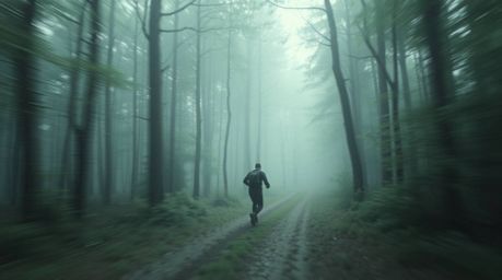 Experience a captivating chase scene set against a looping forest backdrop.  The soft cinematic haze creates a dreamy, soft-f