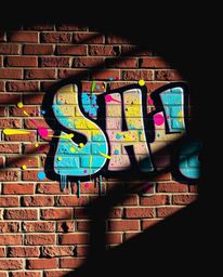Capture the dynamic energy of street art with this image of graffiti-style colorful splashes on a brick wall. Bright vibrant 