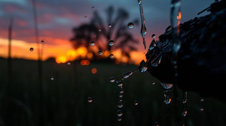 Experience the captivating beauty of a sunset over a tranquil meadow, exquisitely detailed in an extreme macro close-up. Witn