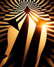 This artwork features a captivating black and white geometric optical illusion pattern reminiscent of retro designs. Bathed i