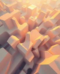 Experience the captivating beauty of 3D shapes bathed in warm golden hour light.  This futuristic art showcases smooth gradie