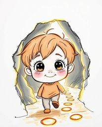 A charming, hand-drawn color sketch in a sketchnote style depicting a young child with big, curious eyes and a sweet smile, t