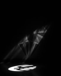 This striking black and white image showcases a geometric optical illusion pattern in a retro style, creating a strong moody 