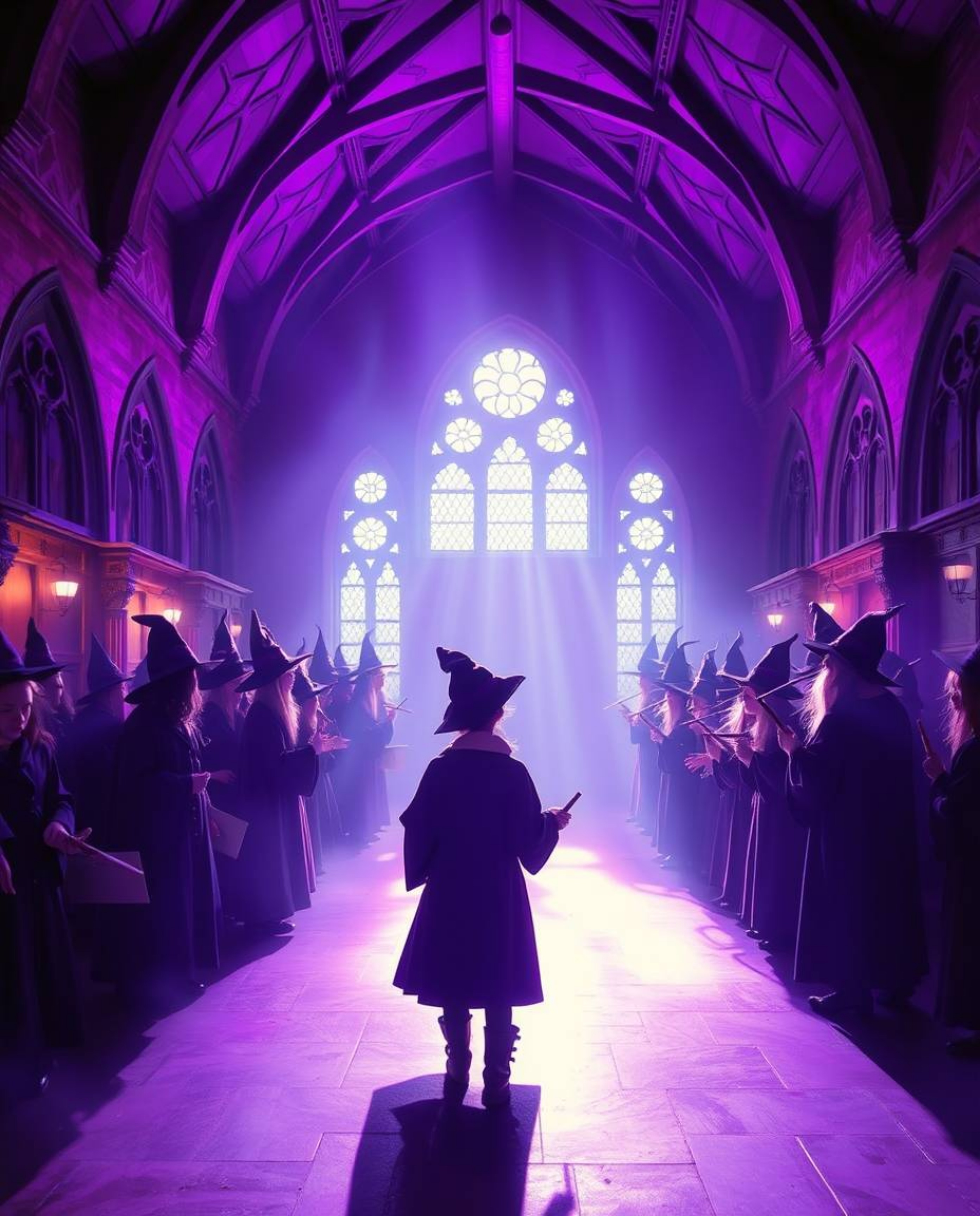 Immerse yourself in a magical school brimming with young wizards, bathed in gentle soft light and mesmerizing deep ultraviole