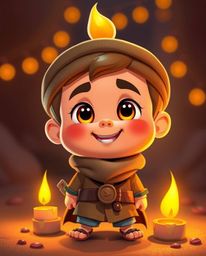Embark on a charming desert adventure with an adorable, Disney-style hero bathed in the warm glow of candlelight. This lively