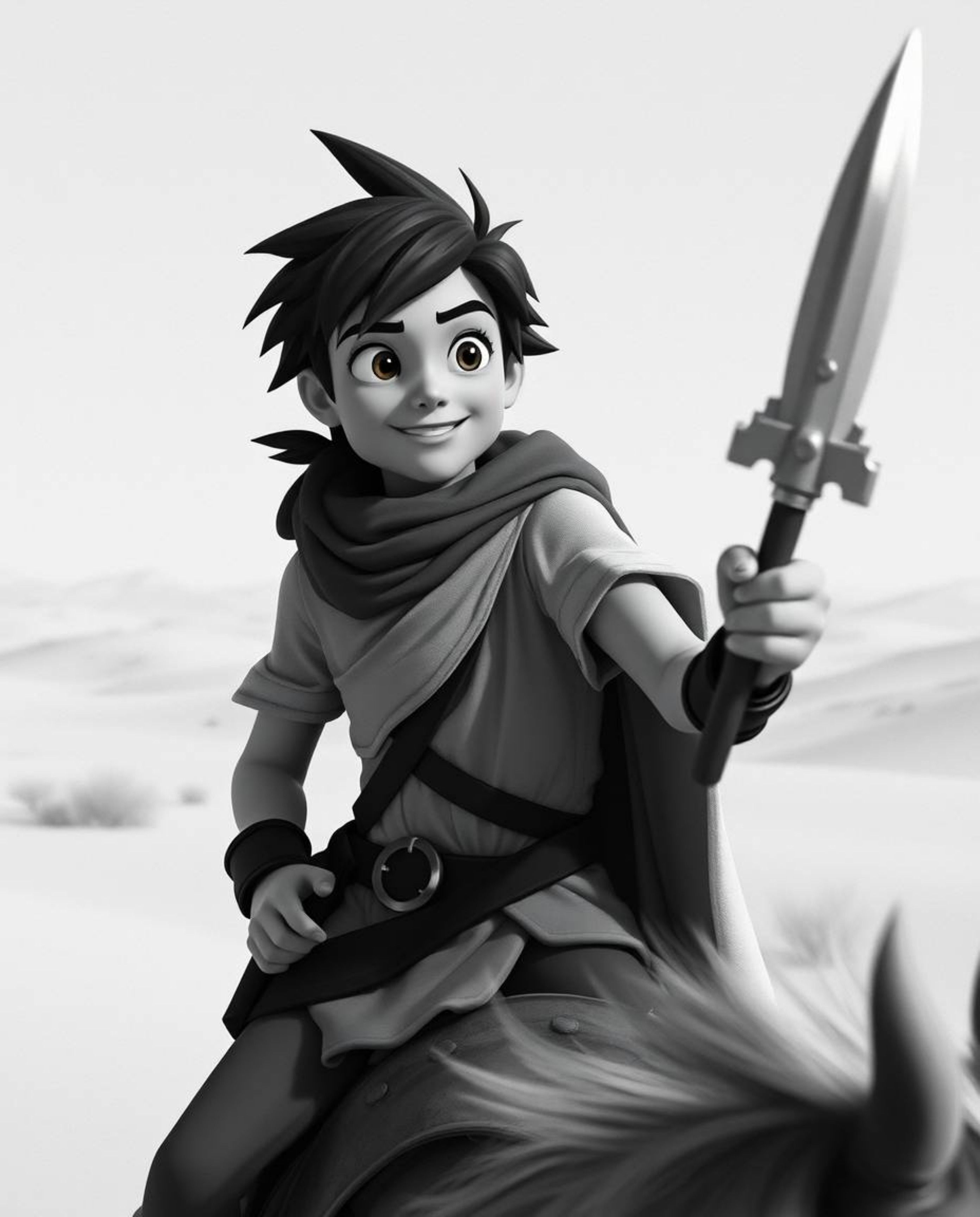 A brave Disney-style hero embarks on a thrilling desert adventure in this timeless and elegant film-like composition. Experi