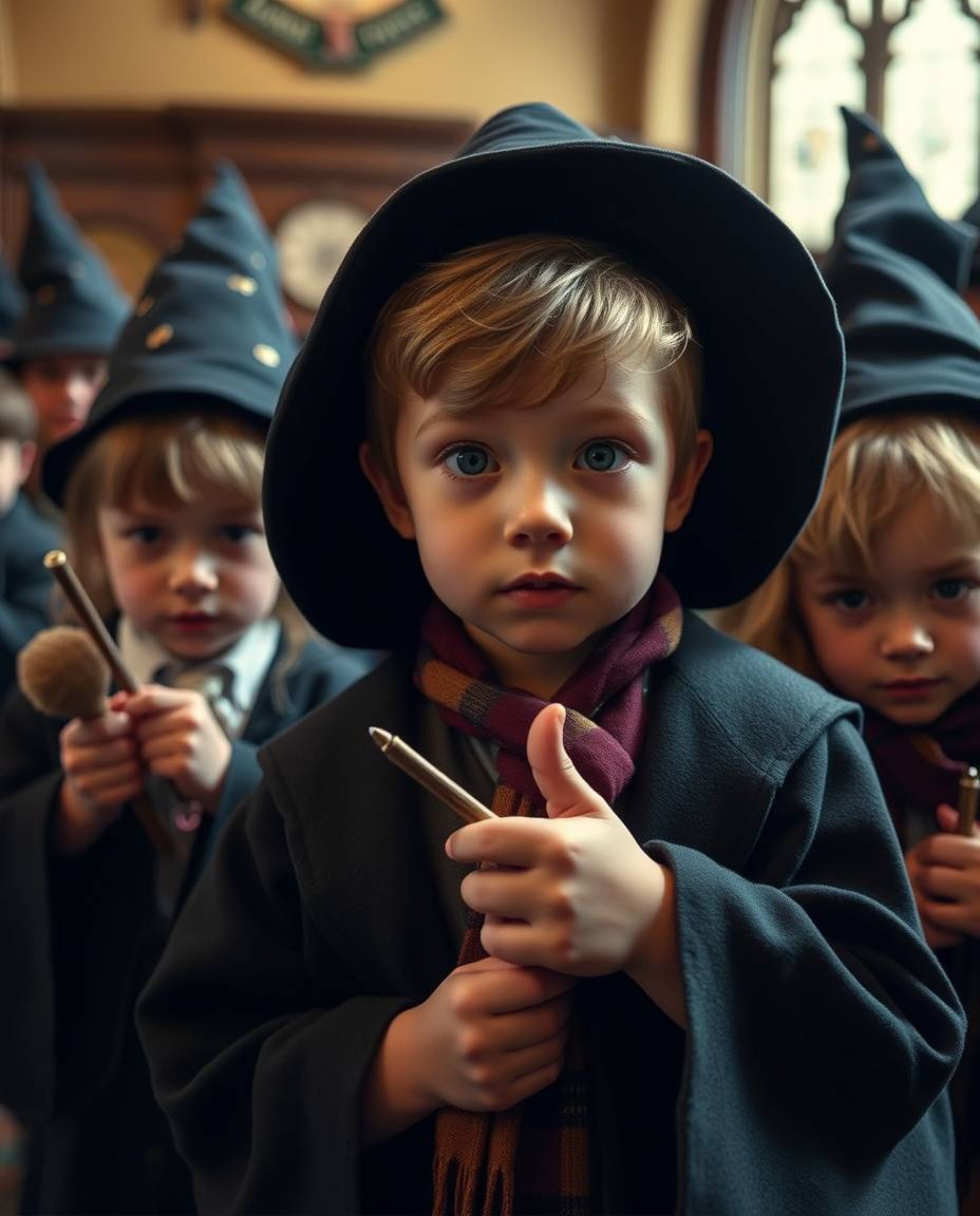 Discover enchanting fine art photography featuring adorable young wizards attending a magical school.  Images are characteriz