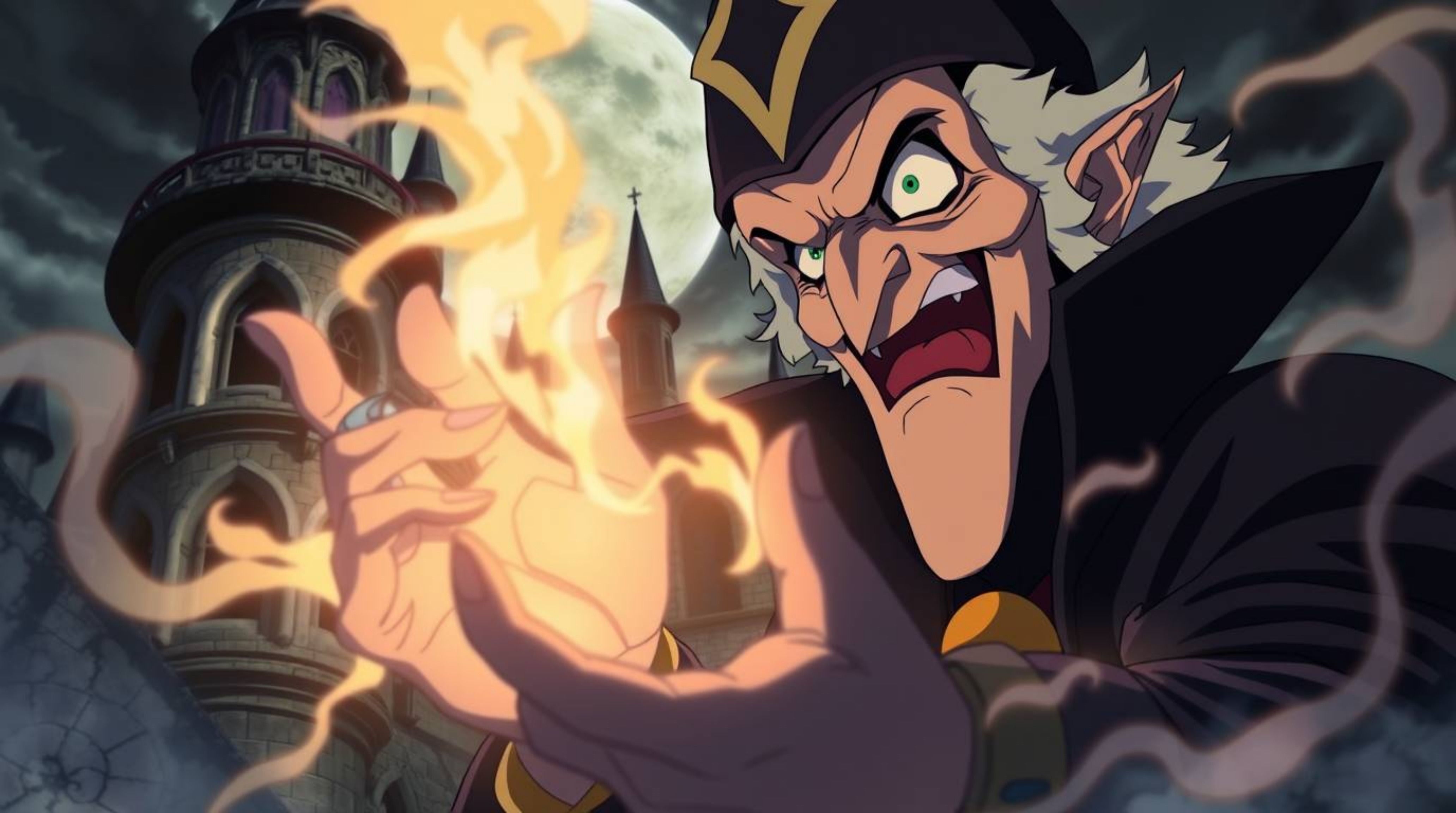Experience a captivating blend of Isekai and Disney animation! This close-up depicts a classic Disney villain casting a spell