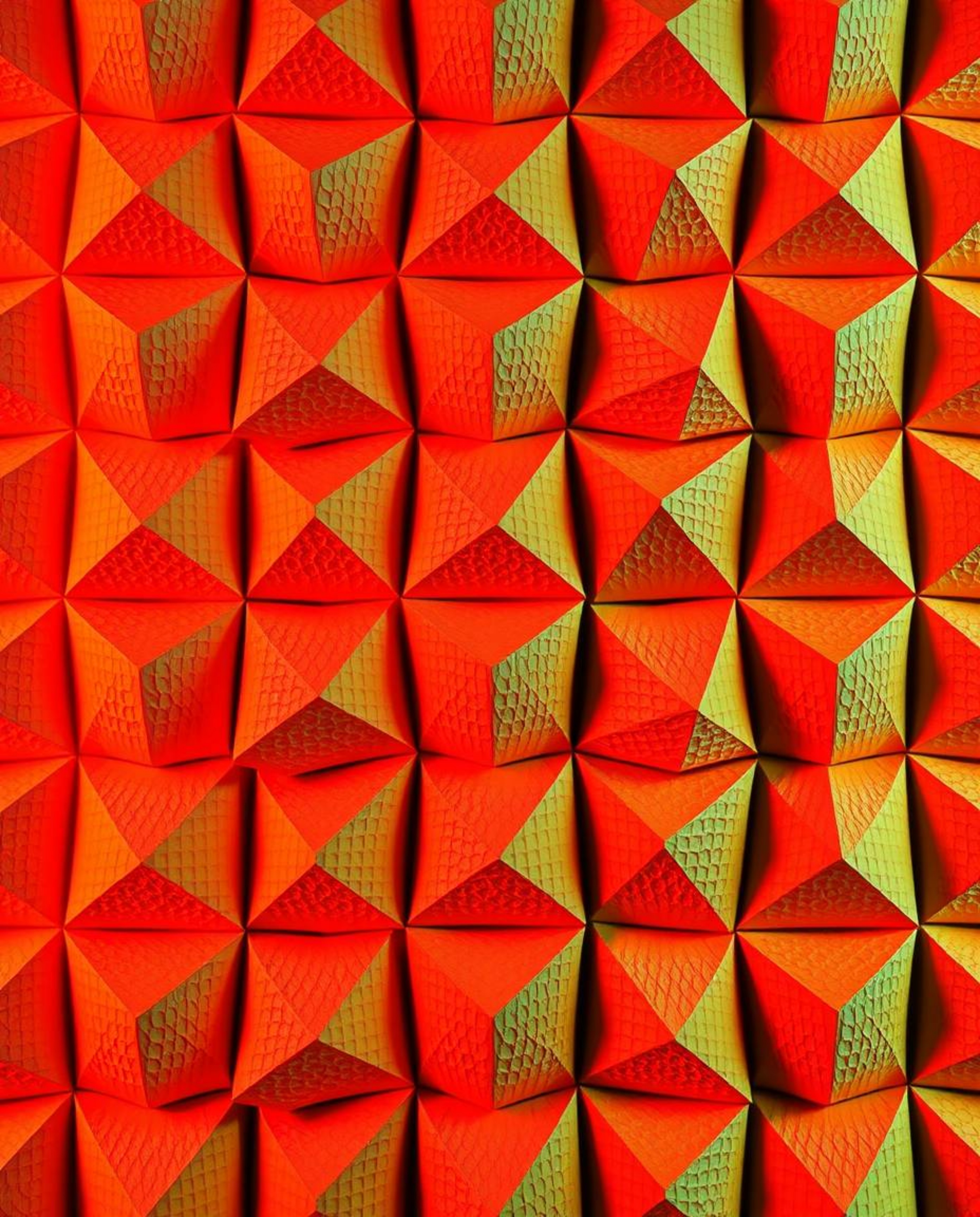 A captivating warm-toned image showcases a meticulously sculpted and textured seamless geometric pattern crafted from layered