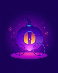 A captivating logo design showcases a magical pumpkin transforming into a carriage. Rendered in deep ultraviolet hues with a