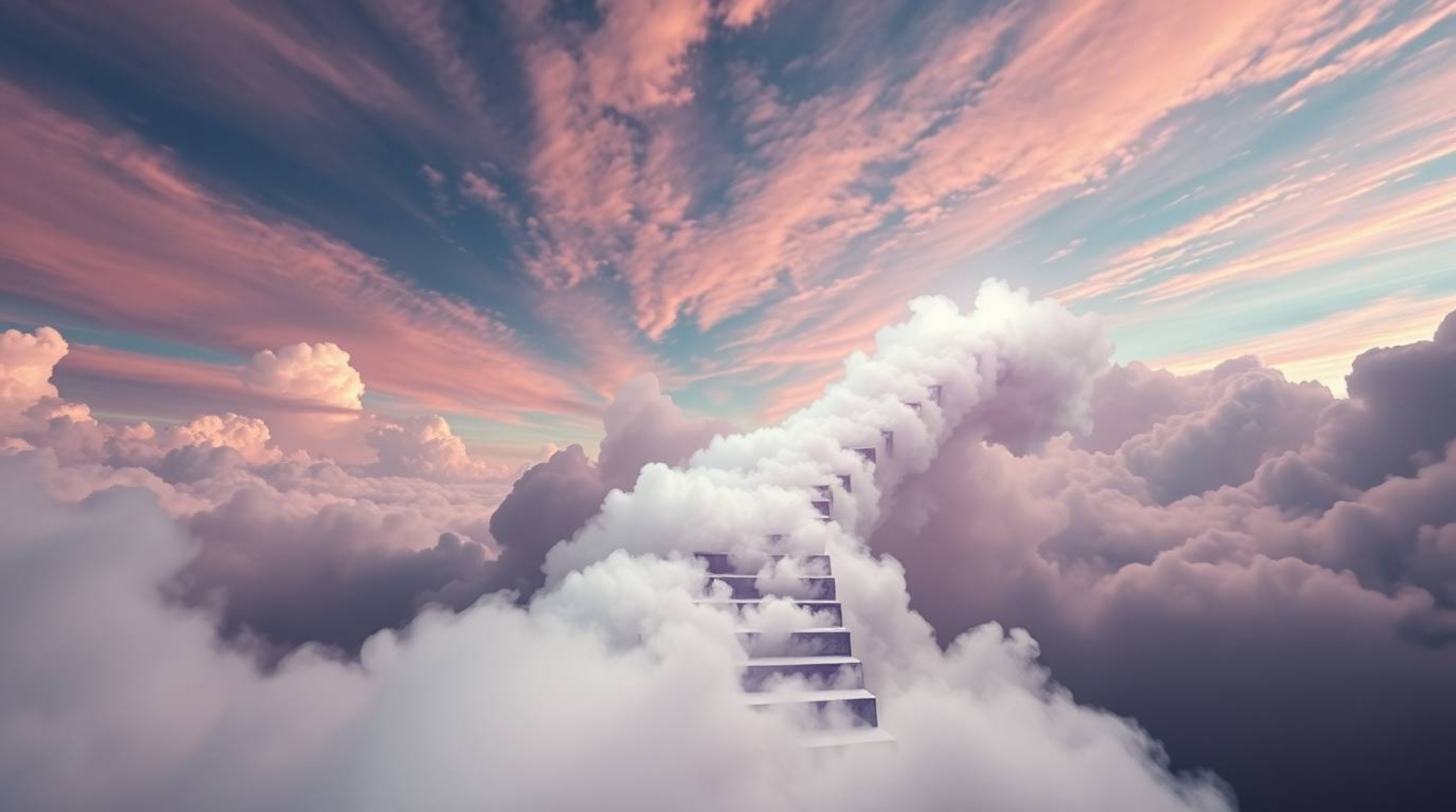 A winding stairway of smoke and light gracefully ascends into a vast, cloudy sky, captured in surreal infrared tones. This im
