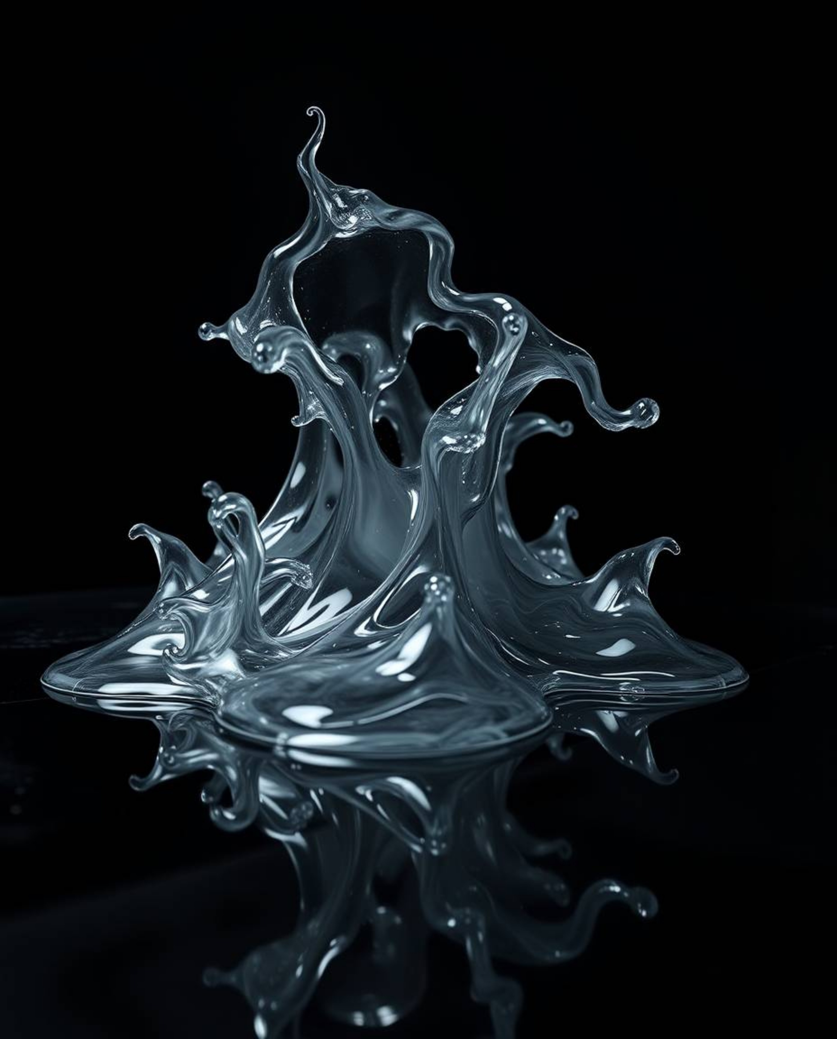 Explore the unsettling beauty of long exposure photography featuring sculptural 3D fluid shapes reminiscent of mercury.  Thes