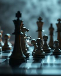 This ethereal and spiritual fine art photograph captures a chessboard with its pieces frozen mid-destruction, creating a myst