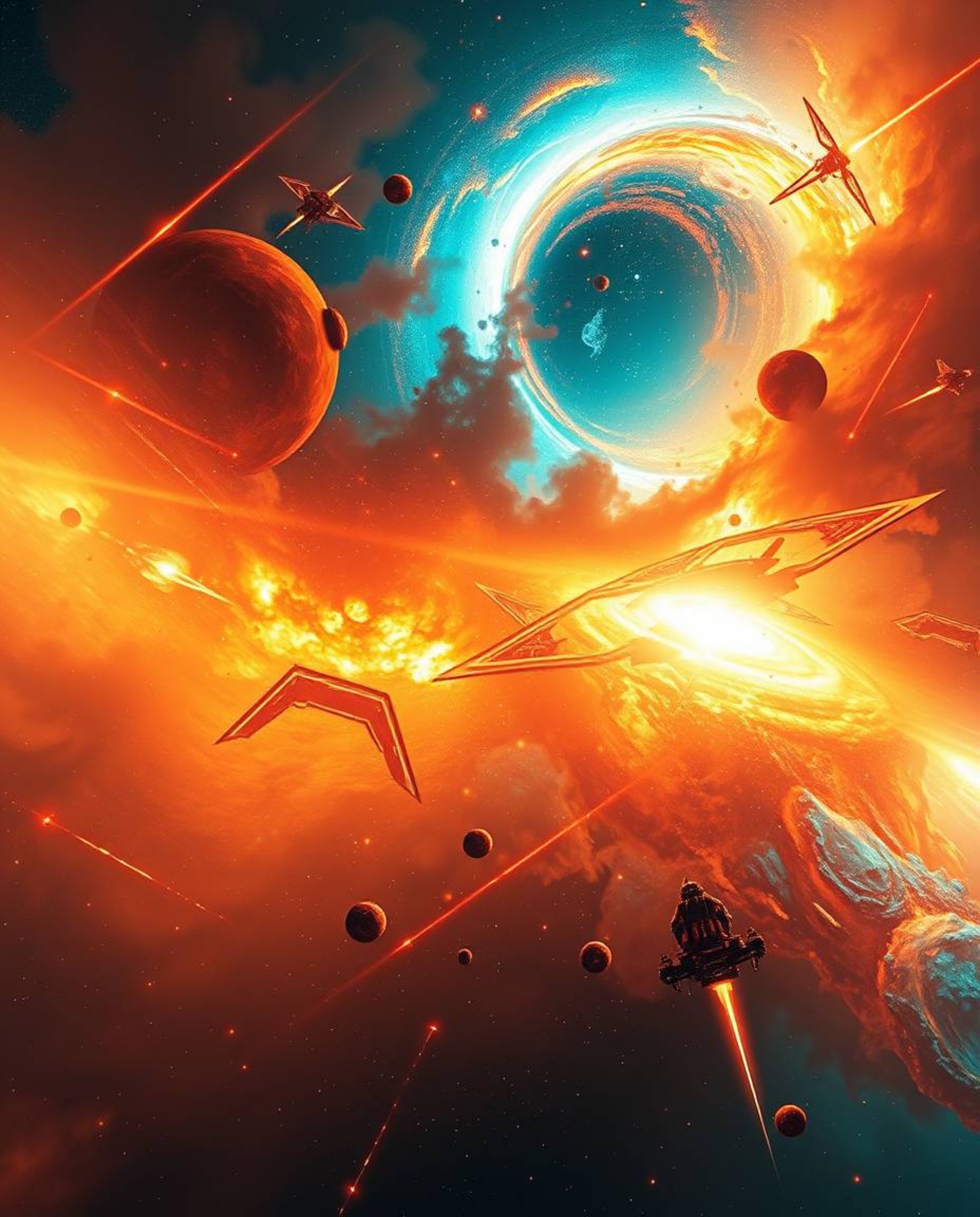 Experience the captivating collision of creative light art, warm terracotta, and cool teal. This futuristic sci-fi inspired a