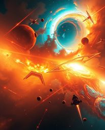 Experience the captivating collision of creative light art, warm terracotta, and cool teal. This futuristic sci-fi inspired a