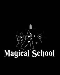 This design showcases a logo for a magical school brimming with young wizards, rendered in a striking jet black palette. Util