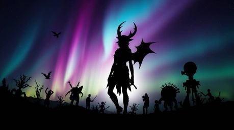 Explore a dreamlike realm of surreal imagery bathed in silhouetted backlighting and gradient textures reminiscent of the auro