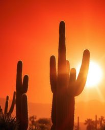 A high-resolution, professional quality stock photo capturing an epic, modern, and futuristic grand scene. A desert cactus gl