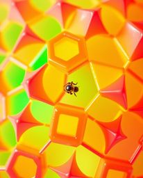 A lively and energetic seamless geometric pattern featuring hexagons and triangles in a bright, vibrant neon color palette. T