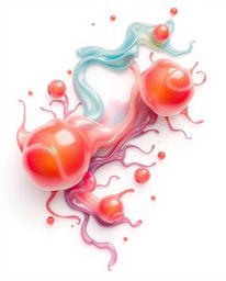 Explore a stunning 3D render featuring fluid organic blobs of translucent materials gracefully floating in space.  Styled as 