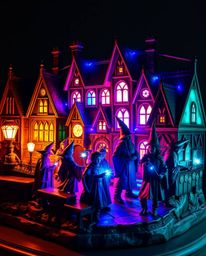 Discover a captivating cast bronze sculpture depicting a magical school brimming with young wizards.  The artwork glows with 