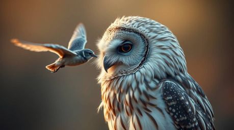 This fine art photography series captures the poignant image of a blind owl with soft feathers patiently teaching birds how t