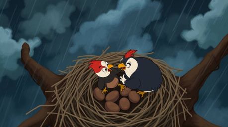 Witness the dramatic construction of a bird's nest in this classic animation short. Two cartoon birds work tirelessly against
