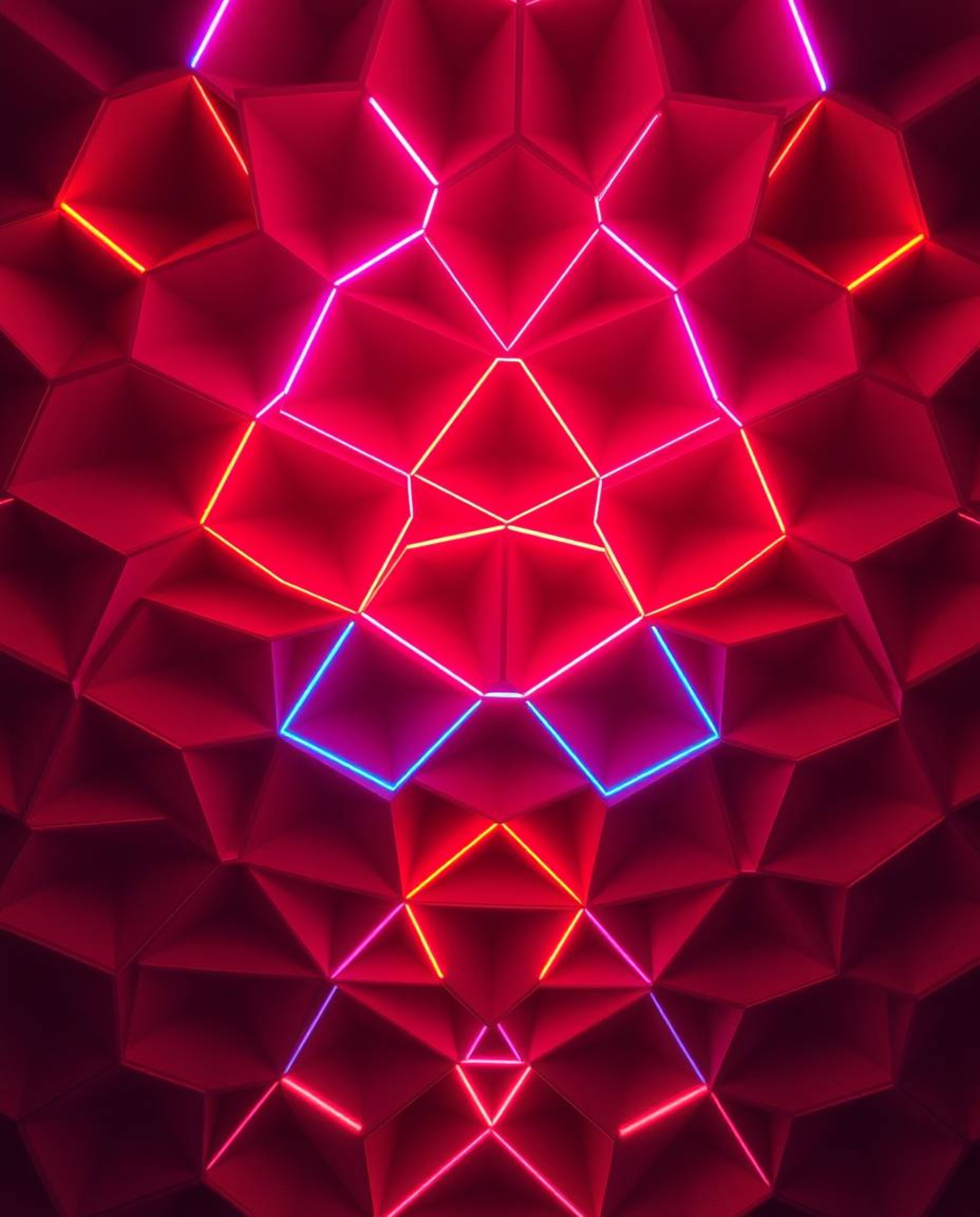 A captivating low-angle perspective photograph featuring a seamless geometric pattern of hexagons and triangles, rendered in 