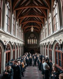 Discover a stunning architectural photograph showcasing a magical school brimming with young wizards. This image captures the