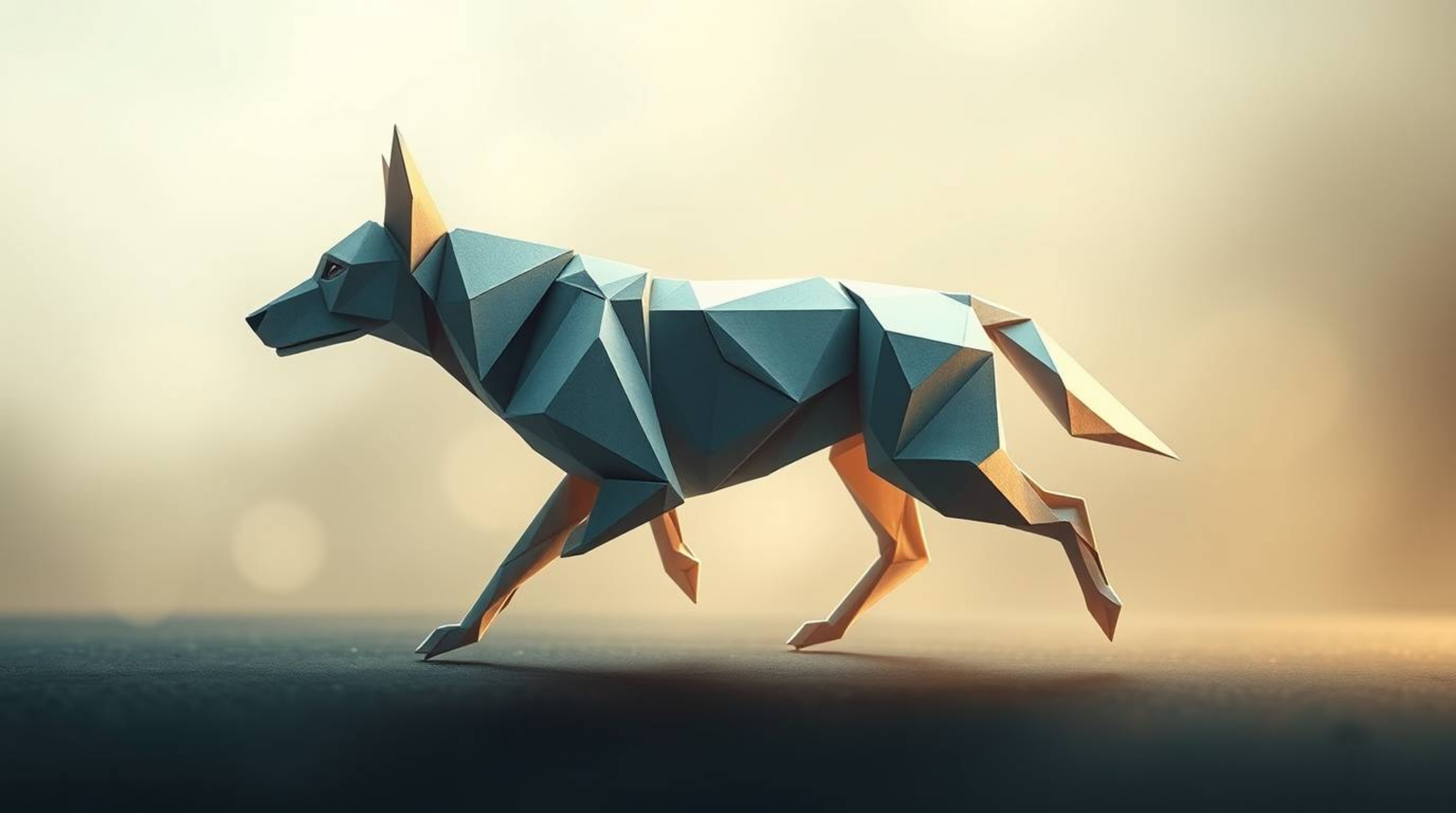 A captivating image depicting a futuristic dog strolling through space, rendered in an intricate origami style.  The artwork 