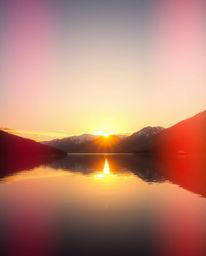 With an ethereal and spiritual vibe, this artwork captures a luxurious sunset reflection in a glassy fjord. A warm golden glo