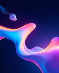 An epic scene unfolds with futuristic 3D fluid shapes, their edges glowing brilliantly against a deep blue background. The co