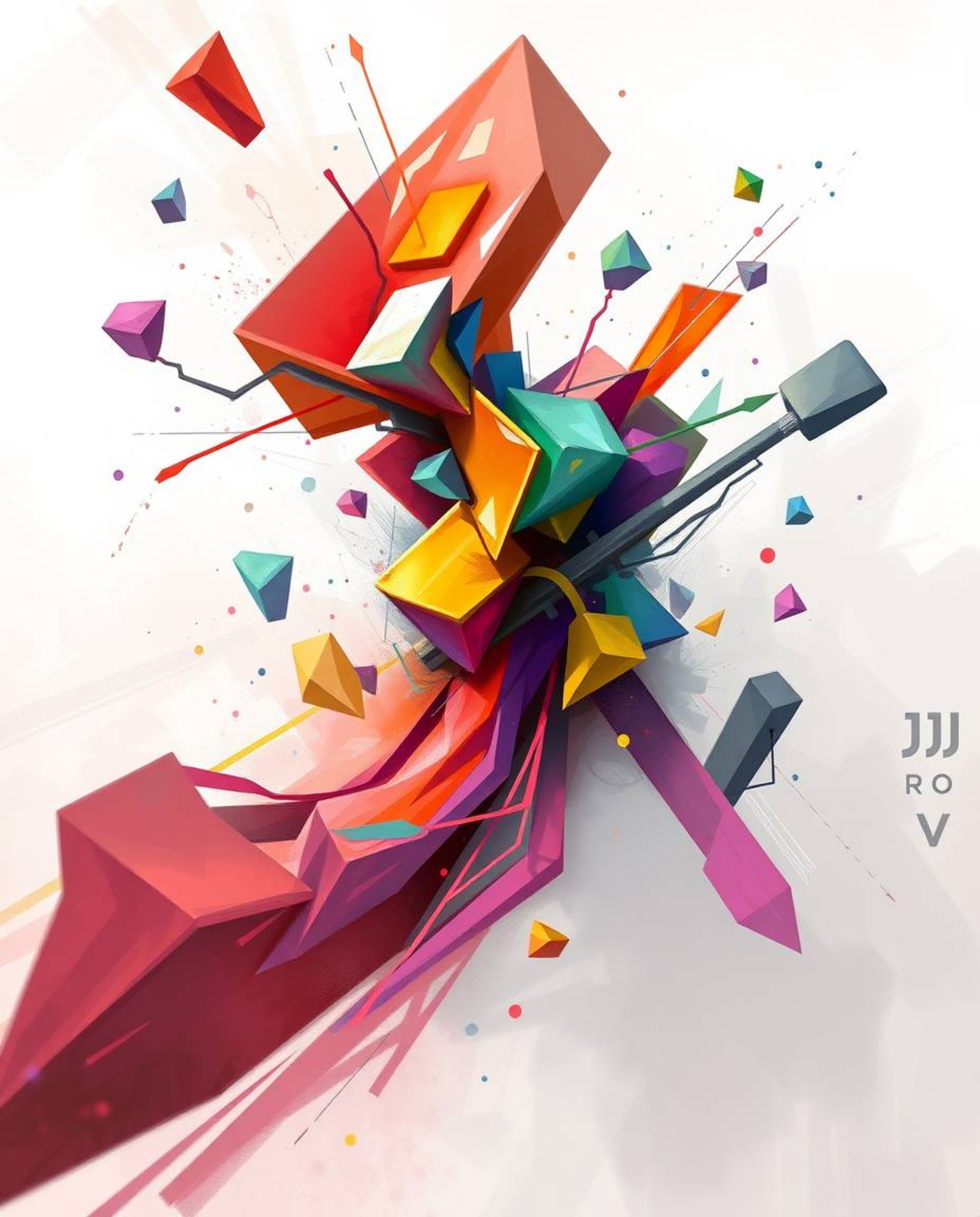 A dynamic digital sketch showcasing colorful 3D fluid shapes intertwined with geometric forms, creating an abstract compositi