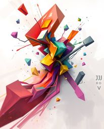 A dynamic digital sketch showcasing colorful 3D fluid shapes intertwined with geometric forms, creating an abstract compositi