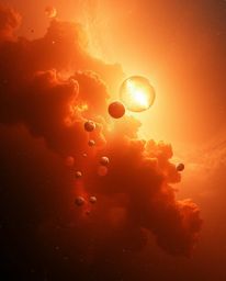 Witness the breathtaking beauty of colliding galaxies, rendered in warm, gentle light with diffused shadows.  This captivatin