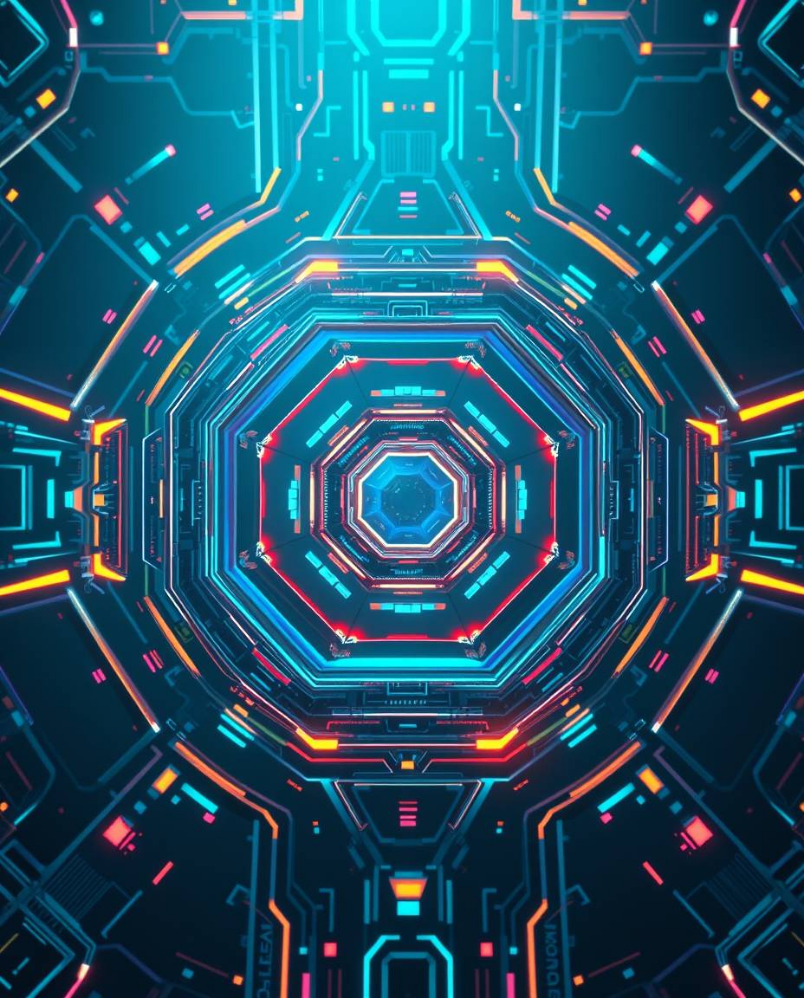 Explore a captivating overhead perspective of a futuristic digital interface. This artwork showcases intricate geometric patt