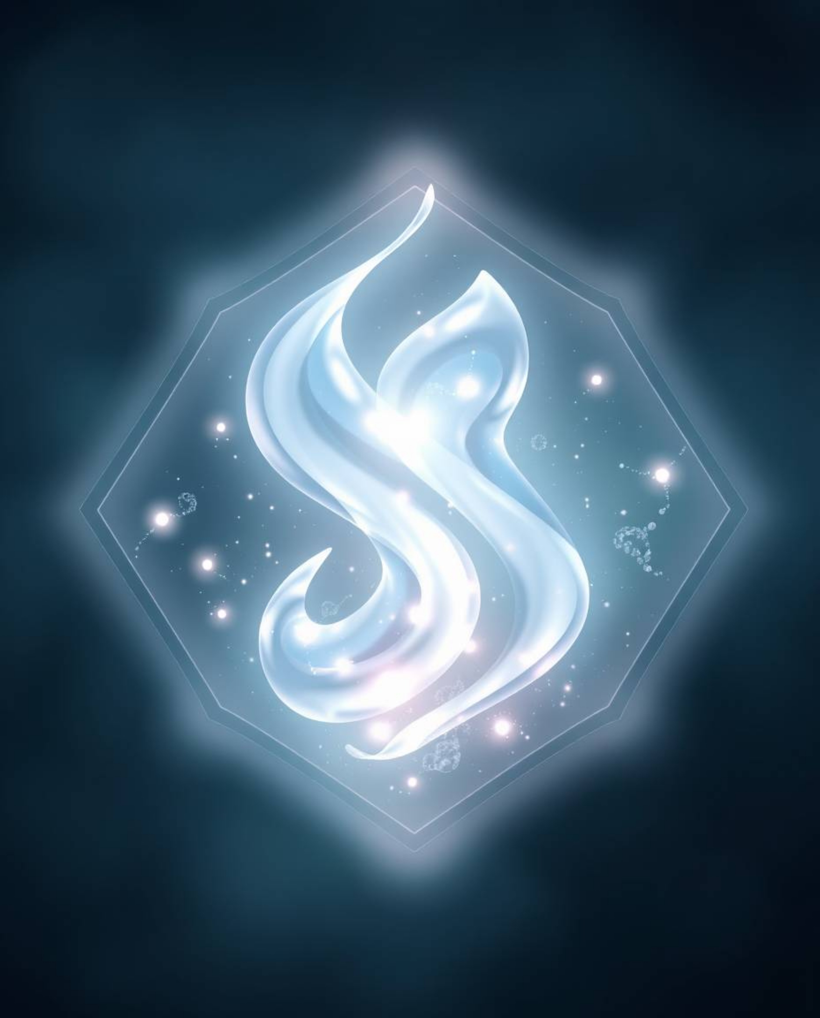 This design features an ethereal logo showcasing glassy, fluid 3D shapes in dynamic motion, beautifully surrounded by glowing