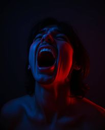 Experience the captivating visuals of warm dark photography showcasing a person screaming amidst a breathtaking display of bi