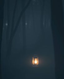 A captivating image showcasing a soft, glowing lantern nestled within a dark, mysterious forest.  The scene evokes a gentle, 